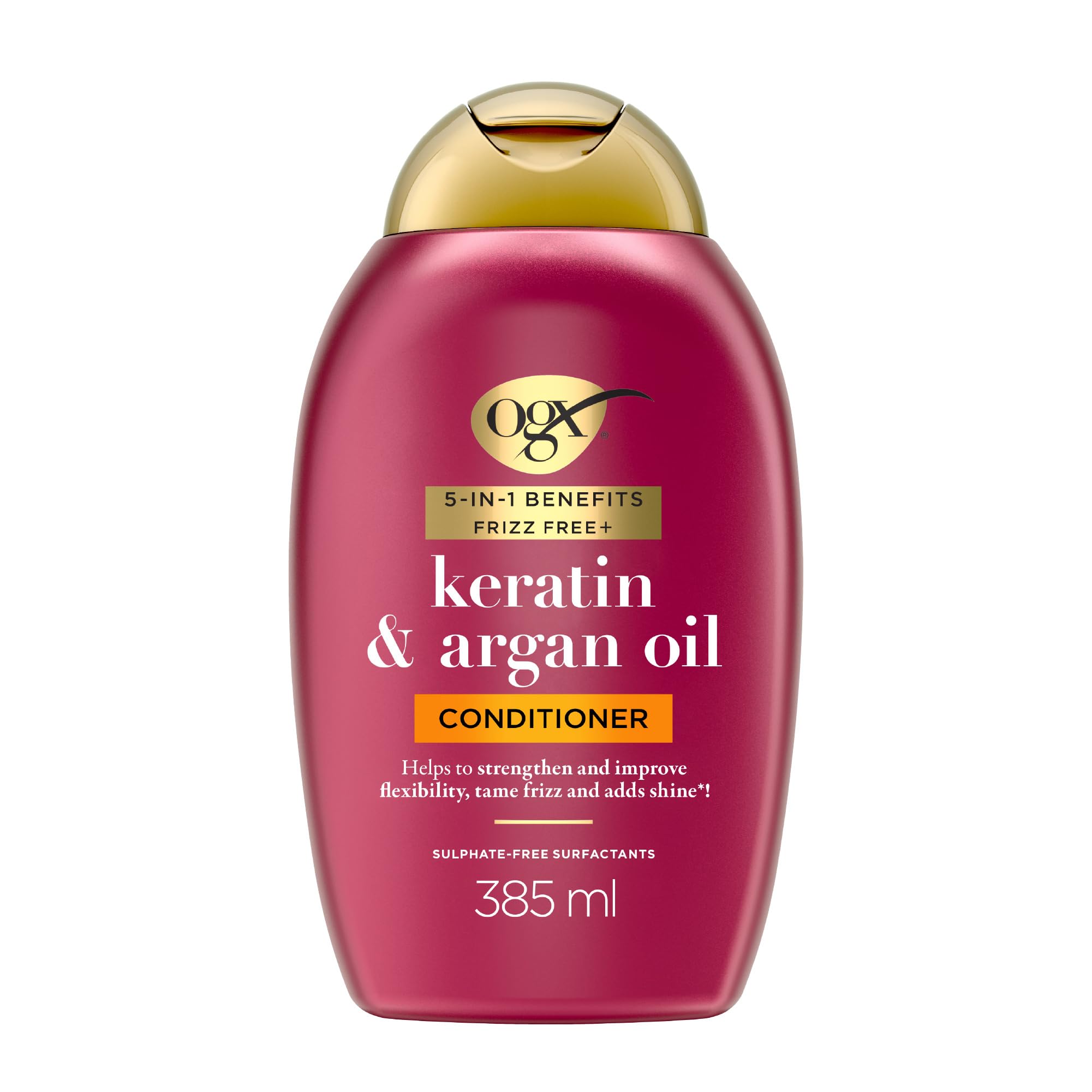 OGX 5in1 Benefits Frizz Free with Keratin & Argan Oil Conditioner, Strengthens and Improves Flexibility, Tames Frizz and Adds Shine, Sulfate Free, 385ml