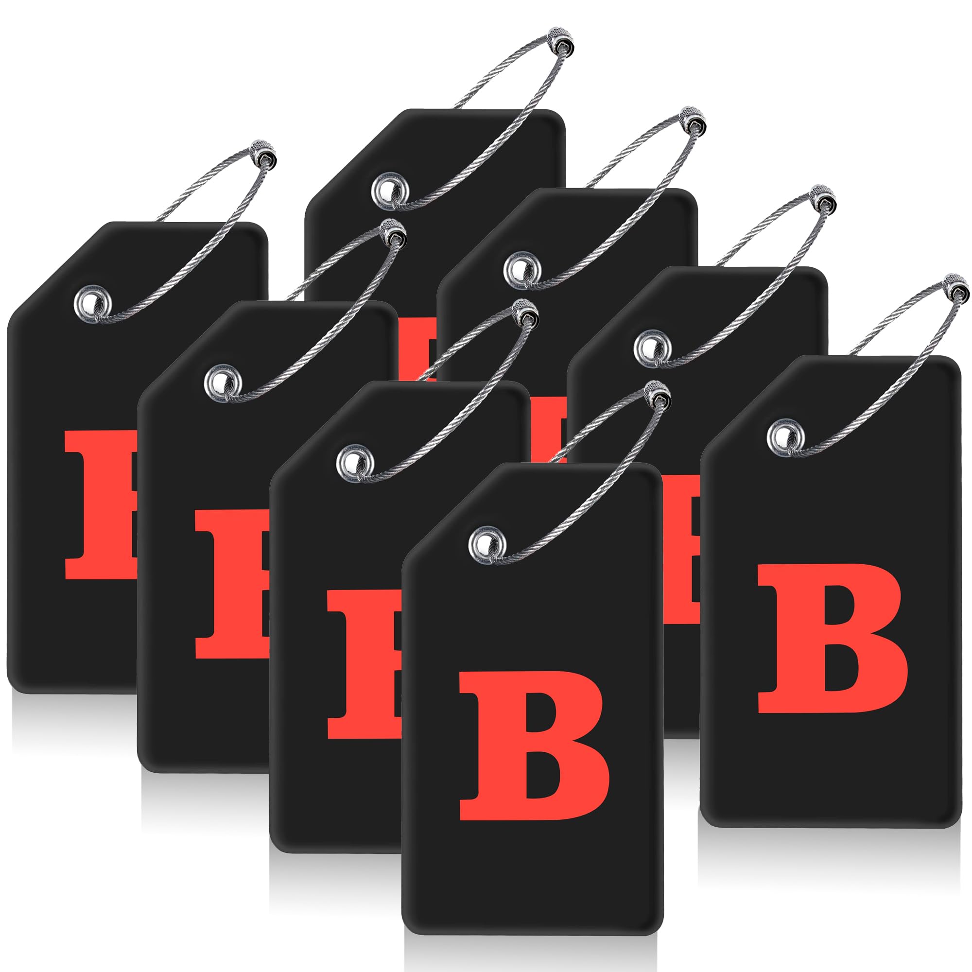 Photo 1 of 8 Pcs Luggage Tags for Suitcases, 26 Initial Letter Travel Luggage Baggage Identification Labels ID Tags Fully Bendable Tags with Stainless Steel Loop (Letter B, Black)