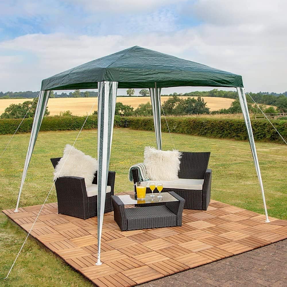 2.4m x 2.4m Outdoor Garden Gazebo Green & White Party Tent, Waterproof