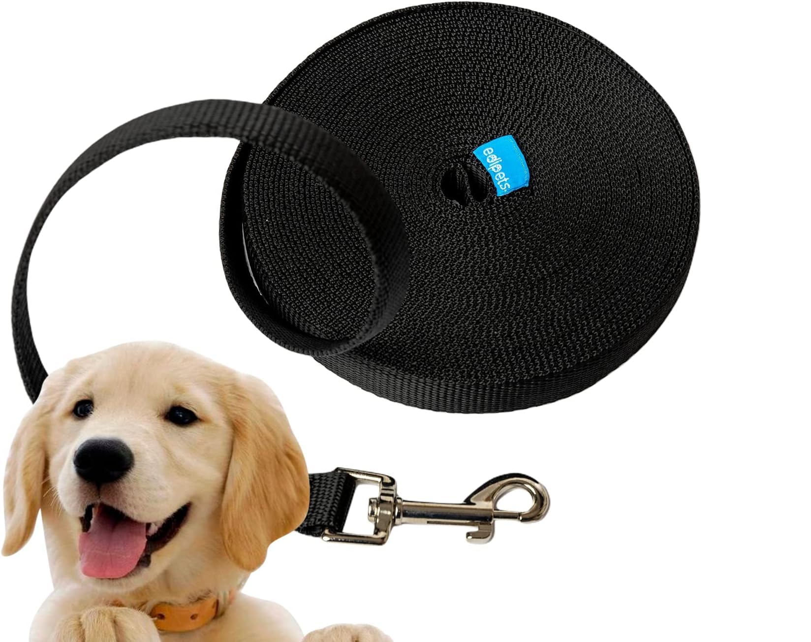 Edipets, Training Lead for Dogs, Dog Lead, Strong Tape, 1.5m / 3m / 5m / 10m / 15m Long, Nylon, for Puppy, Small, Medium and Large Dogs, Red, Black or Blue (10 m, Black) โ image 1