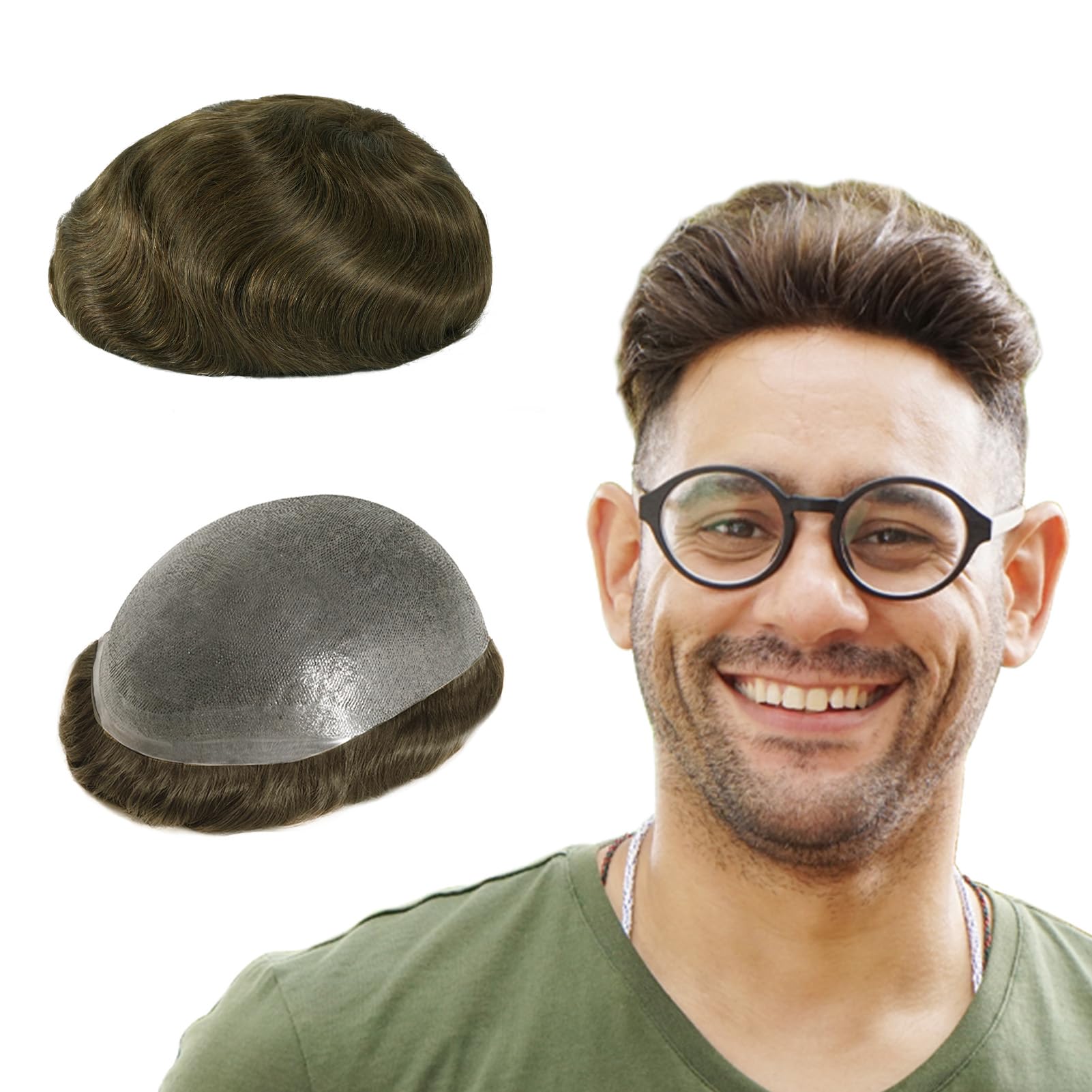 Lordhair Toupee Hairpiece for Men, 0.08mm Thin Skin Hair Replacement Front 1/2'' Hairline with V-looped Base Size 8X10 Inch Men's Wig