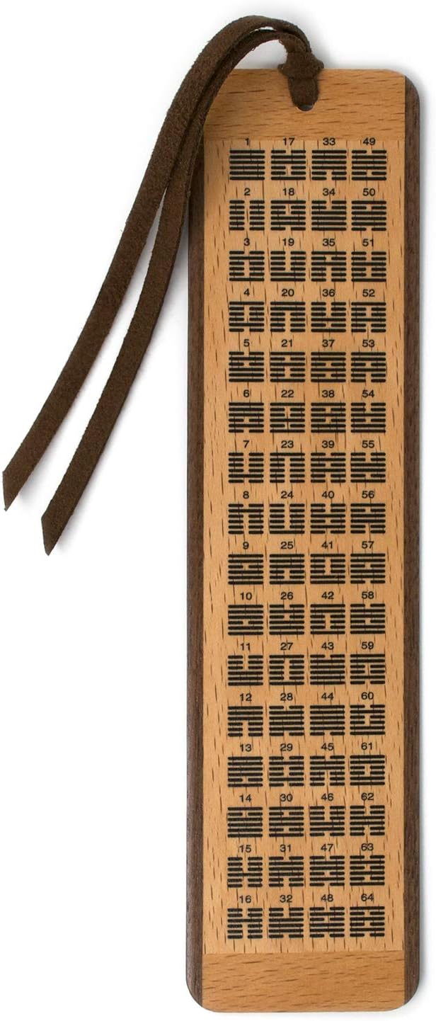 I Ching - The Book of Changes Hexagrams Chart with Descriptions - 2 Sided Wooden Bookmark with Suede Tassel