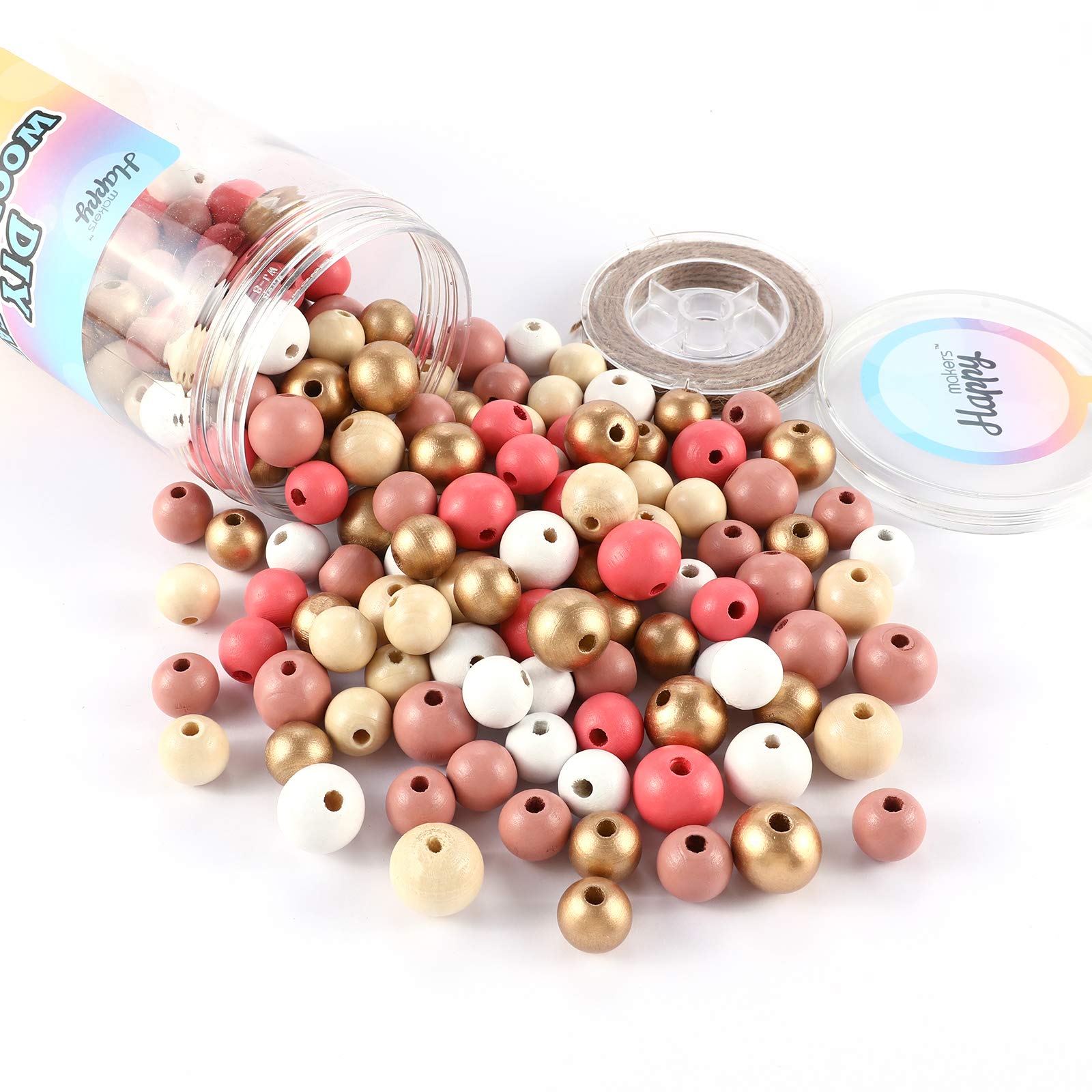 Photo 1 of ***(MISSING SOME BEADS)***Happy Makers 180 PCS Fall Wooden Beads, 16 & 20mm Wood Beads with 7m Twine, Colorful Wooden Beads Round Polished Loose Wood Beads for Harvest Thanksgiving Fall Autumn Home Decor DIY Garland Making