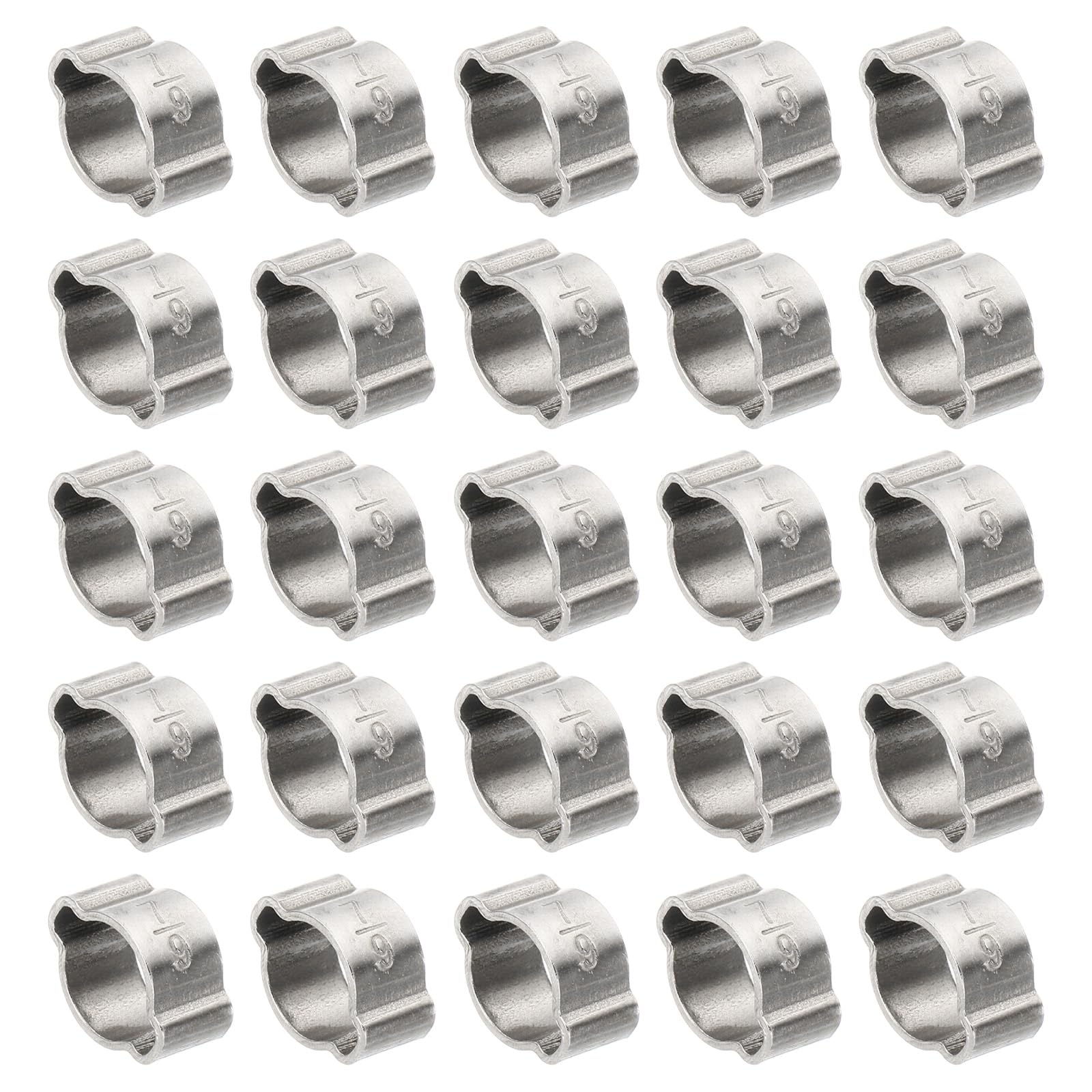 PATIKIL 30 Pack 7-9mm Double Ear Hose Clamp, 304 Stainless Steel O Clip Crimp Rings for Fuel Petrol Pipe Tube Fitting Connections, Silver Tone