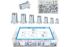 Waltool 220Pcs 7 Size Metric Rivet Nut Assortment Set with Storage Case, Blue Zinc Plated Carbon Steel M3 M4 M5 M6 M8 M10 M12