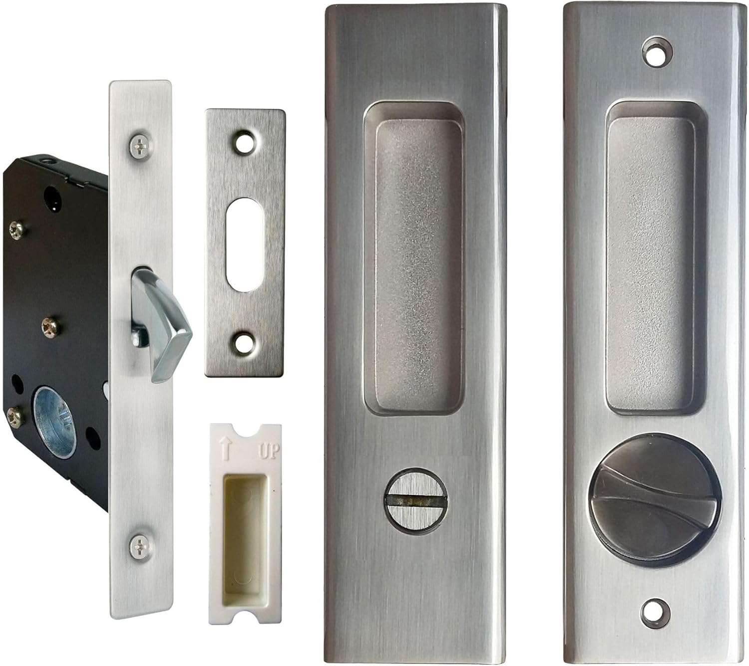 Sliding Pocket Door Lock，Brushed Silver Mortise Lock,Rectangular Recessed Handle Wooden Door Lock,160mm,No Key Hole,Easy Installation