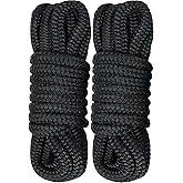 PACTHSD 2 Pack 5/8" x 25' Dock Lines - Marine Grade Nylon Boat Rope with 15" Loop for Docking and Mooring - Double Braided Boat Lines, High Strength, Easy Handling, Fray Resistant - Black
