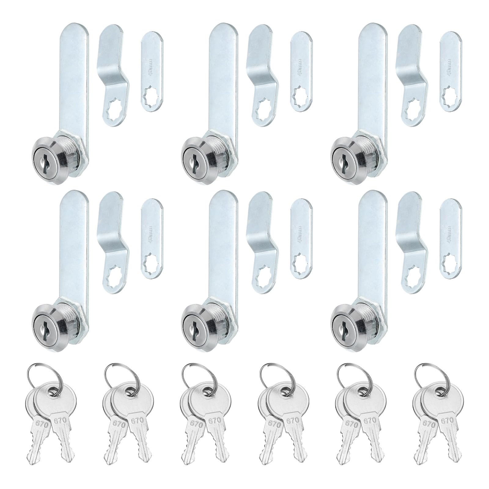 PATIKIL 5/8 Inch Cabinet Locks with Keys, 6 Pack Zinc Alloy Cam Lock Cylinder RV Lock Set Key Different for Cabinet RV Drawer Storage Door Tool Box, Silver