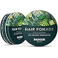 Badger Hair Pomade for Men, Organic, Easy to Use, Subtle Masculine Scent, Medium Hold Hair Pomade with Medium Shine Finish, Nourishes Hair & Scalp 2 oz Tin, 2-Pack