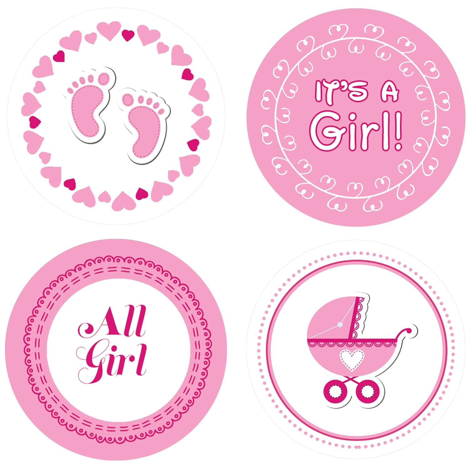 Amazoncom Its A Girl Baby Shower Favor Stickers Pink Footprint