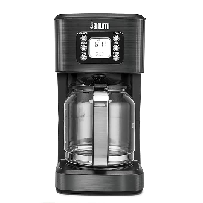 Bialetti (35041) 14Cup Glass Carafe Coffee Maker, Black Stainless