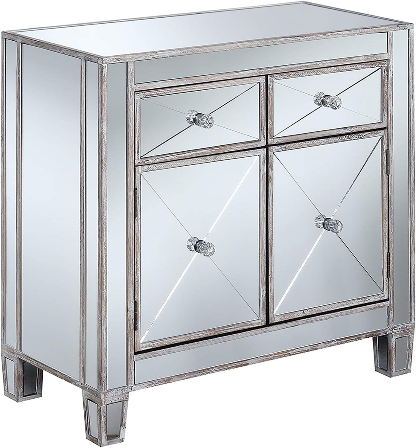 Convenience Concepts Gold Coast Vineyard 2 Drawer Mirrored Hall Table, Weathered White