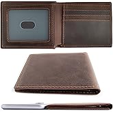 LnxLtw Men's Slim Front Pocket Bifold Wallets Full Grain Leather RFID Blocking with ID Window & Gift Box, Simple Design Minimalist Picture Holder for Men (Coffee)