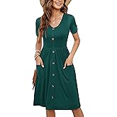 MOLERANI Women Summer Casual Short Sleeve V Neck Dresses Button Down Sundress Beach Vacation with Pockets Travel Outfits
