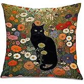 Foritho Floral Black Cat Pillow Covers 18x18, Vintage Wildflower Black Cat Decorative Throw Pillow Covers for Home Bedroom Living Room, Gifts for Cats Lovers Women