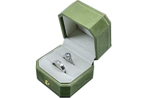 WHSLILR Velvet Wedding Ring Box - Octagon 2 Slots Engagement Boxes with Hinged Lid for Proposal Engagement Wedding, Proposal Ring Box with Gold Lace-Green