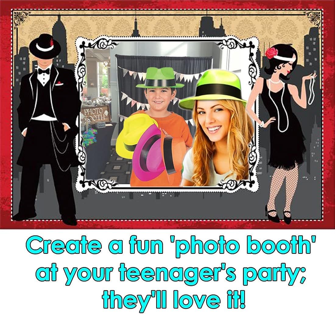 Neon Gangster Hats 24 Assorted Colors Plastic Fedora Dress Up Party Favor Hats Holiday Costume Accessory: Clothing