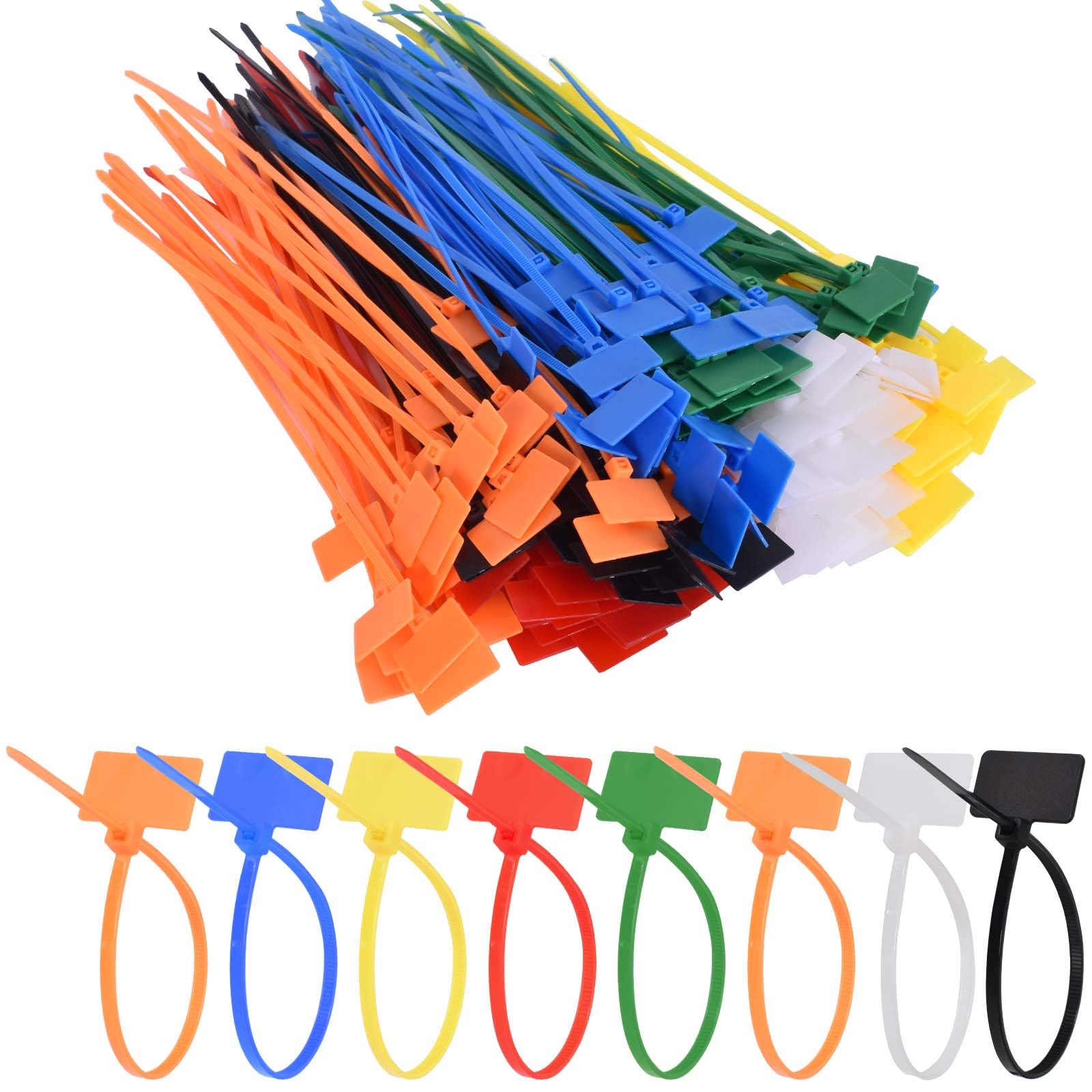 Cable Ties, 250 Pieces Nylon Zip Ties 200mm x 3mm,Multi-Purpose Plastic Tie Wraps,Self Locking Long Zip Tie Wraps,for Home Office Garden,Wall Cable (Mixed-Color)