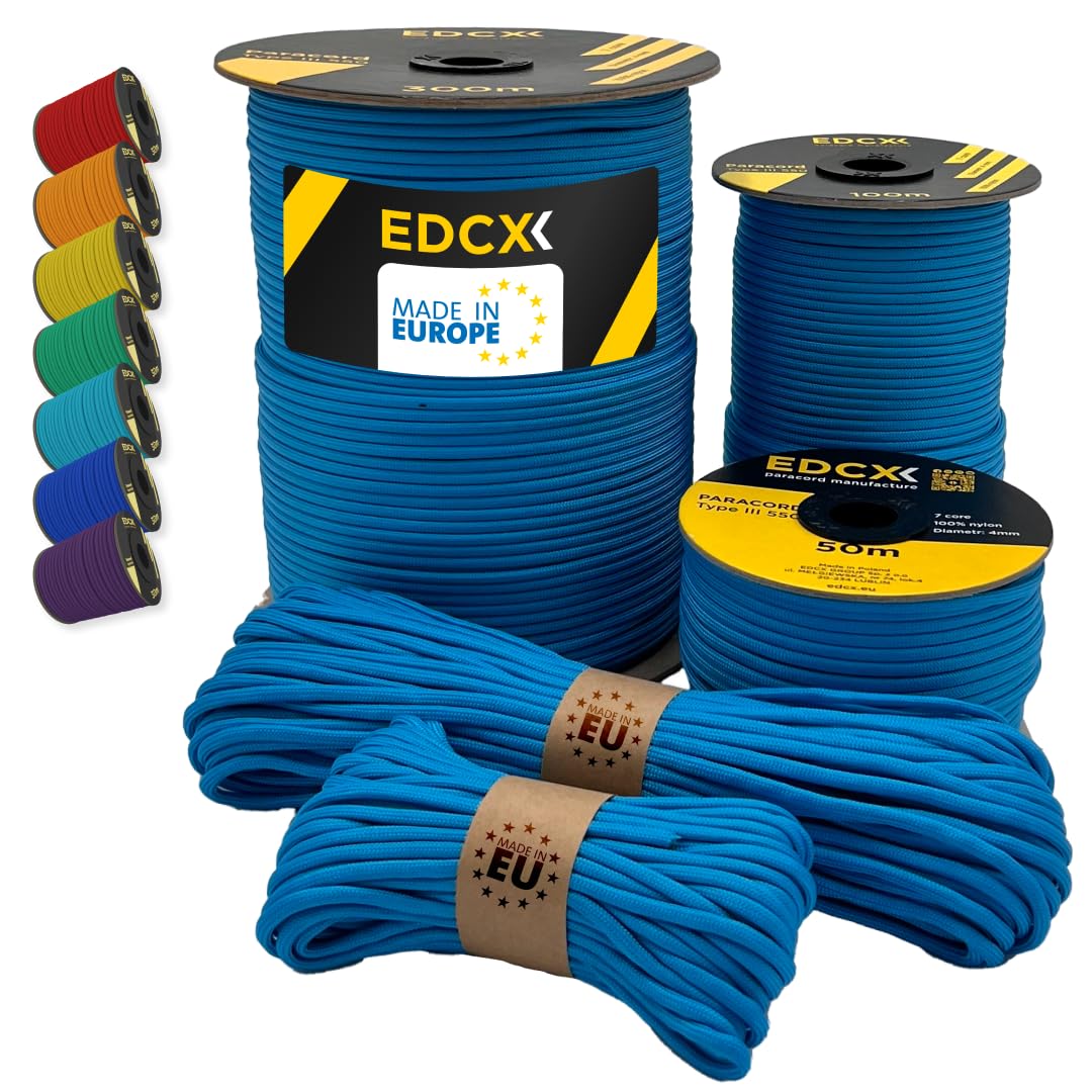 EdcX Paracord 4mm, 35+ Solid Colors (10m, 15m, 30m, 50m, 100m, 300m) | Ideal for Crafting, DIY, Camping, Survival, Outdoor | 100% Nylon Rope 4mm | Tactical Cord 550 Type III (Ice Mint, 300 m) — image 1