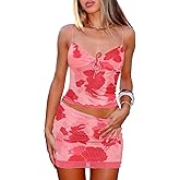 OZICERD Two Piece Sheer Mesh Mini Skirt Sets for Women 2 Piece Skirt Set Going out Tops Skort Set Summer Rave Outfit Y2k Suit
