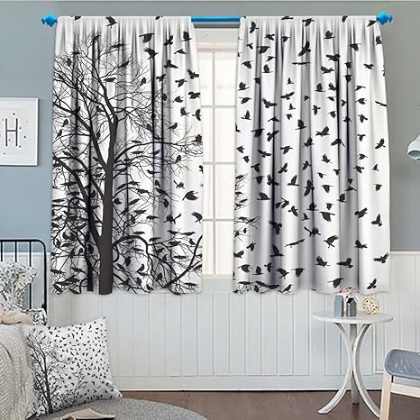 Strongger Pictures Black Blackout Window Curtain Real Tree Birch