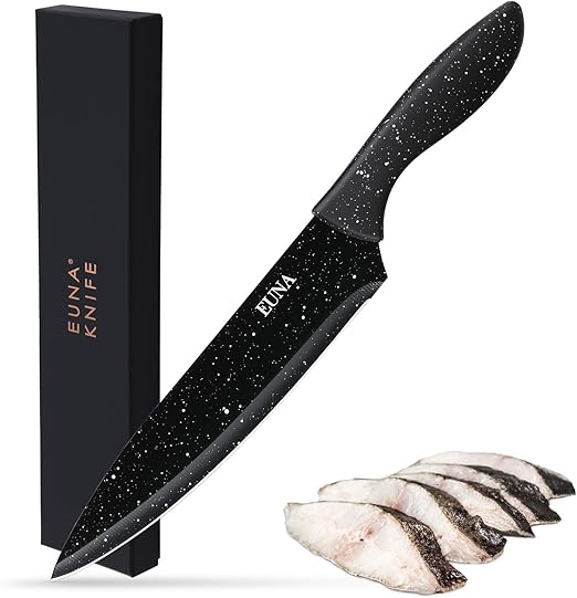 Amazon Com Euna 8 Inch Chef Knife 13 15 Super Sharp Edge Kitchen Knife With Sheath Gift Box Cooking Knife With Black Ergonomic Handle Galaxy Design Kitchen Dining