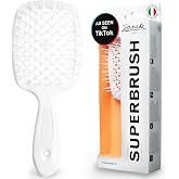 Janeke Superbrush Detangling Brush for Soft Smoothing Hair Brushing with Anti-Static Bristles - Vented Wet Hair Brush for Blow Drying Use - Perfect for Curly, Thick, Wavy, Fine Hair Types (White)