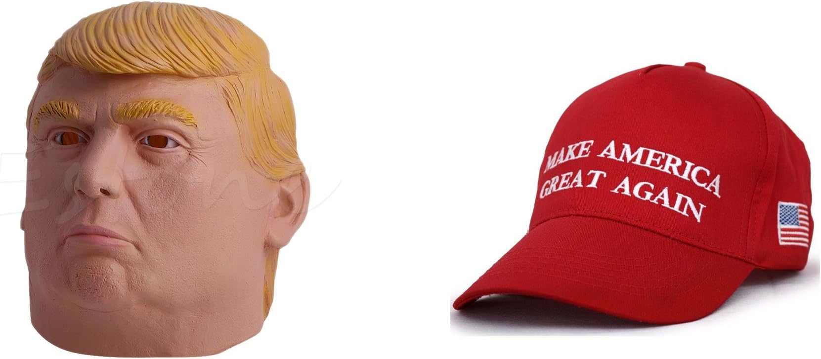 Donald Trump Halloween Mask with Free Hat – One Size Fits All Latex Halloween Mask, Halloween Party Costume