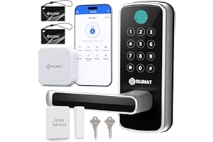 OLUMAT Smart Door Lock with WiFi Gateway, Keyless Entry Door Lock with Handle - Smart Locks for Front Door with Keypad - Fingerprint Door Lock - App Control - Smart Lock with Door Sensor - Auto Lock