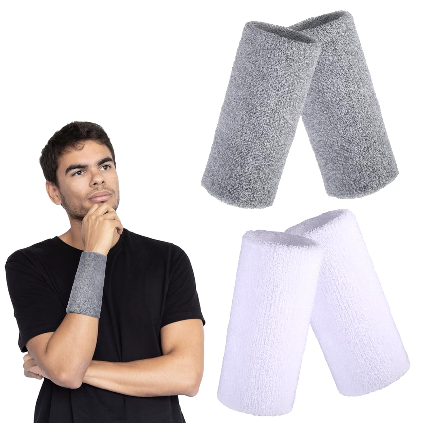 Sweatbands Wristbands,Gymnastics Wristbands Sports Wrist Bands Women in White Wrist Sweat Bands Men Wrist Sweat Bands Sports Wristbands Cotton Black Wristbands for Tennis Basketball,4pcs