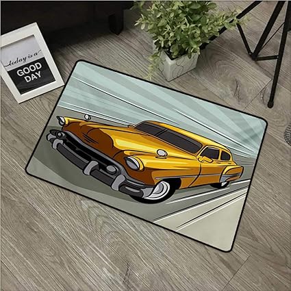 Amazon Com Hroomdecor Cars Floor Mats Speeding Yellow Vintage
