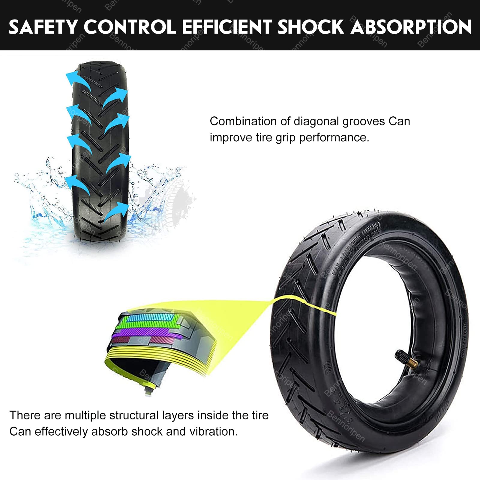 8.5 Inches Electric Scooter Tires 50/75-6.1 Compatible for Gotrax Gxl V2/Xiaomi M365/Pro/1S Electric Scooter Outer Tire 8 1/2X2 Tube Tire Replacement Inner(Straight Valve Stem)(1 Set)