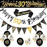Yontree 14-Piece 30th Birthday Decoration Kit Gold Black Banner Bunting Balloons
