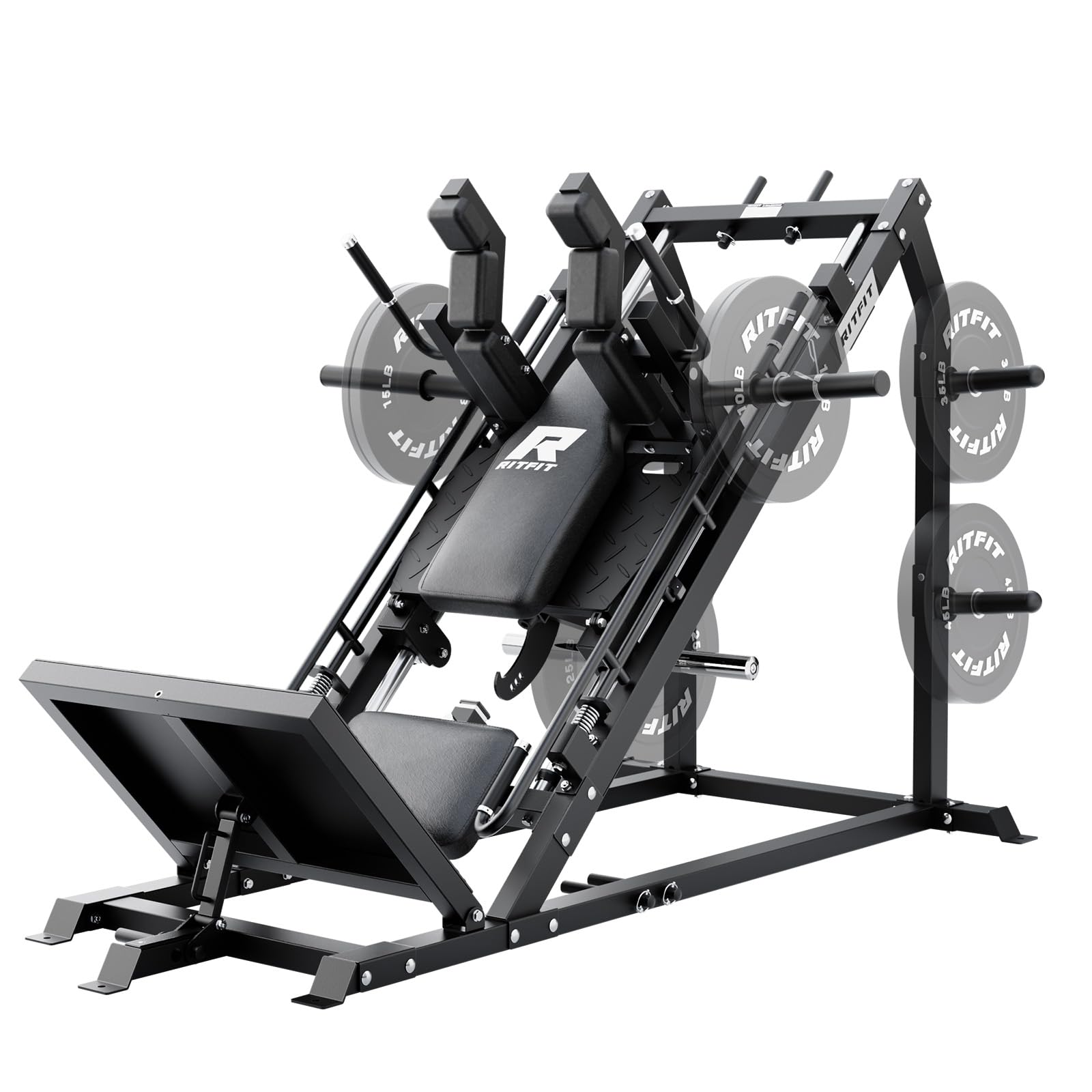 Photo 1 of *Partial set/look at pic* RitFit Gazelle Pro 3 in 1 Leg Press and Hack Squat Machine - High-Tensile Steel Leg Press Machine, 2000 lbs Capacity, Adjustable Angles, Hack Squat Machine with Weight Storage, Black (Black)