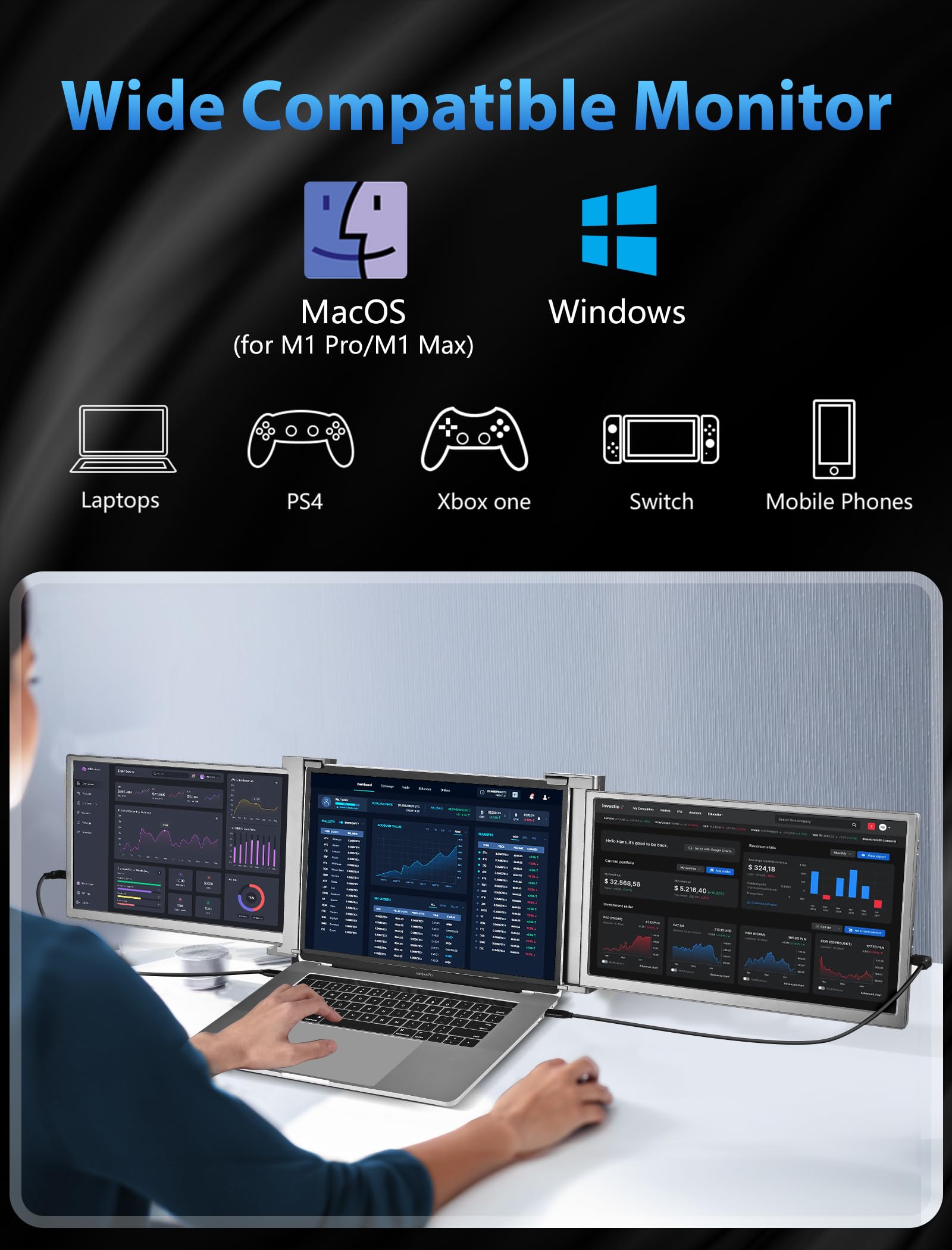 Plug In Monitor Mua FOPO Triple Monitor for Laptop, 15