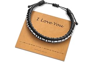 URSTAR Morse Code Bracelets Gifts for Men, 18K Real Gold Plated Beads on Black Leather Bracelet for Men Inspirational Bracelets Gifts for Mens Jewelry Unique Birthday Fathers Day Thanksgiving Gifts for Him
