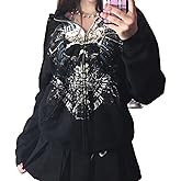 Yuemengxuan Womens Y2K Zipper Hoodie Long Sleeve Sweatshirt Harajuku Punk Grunge Tops Oversized Vintage Streetwear