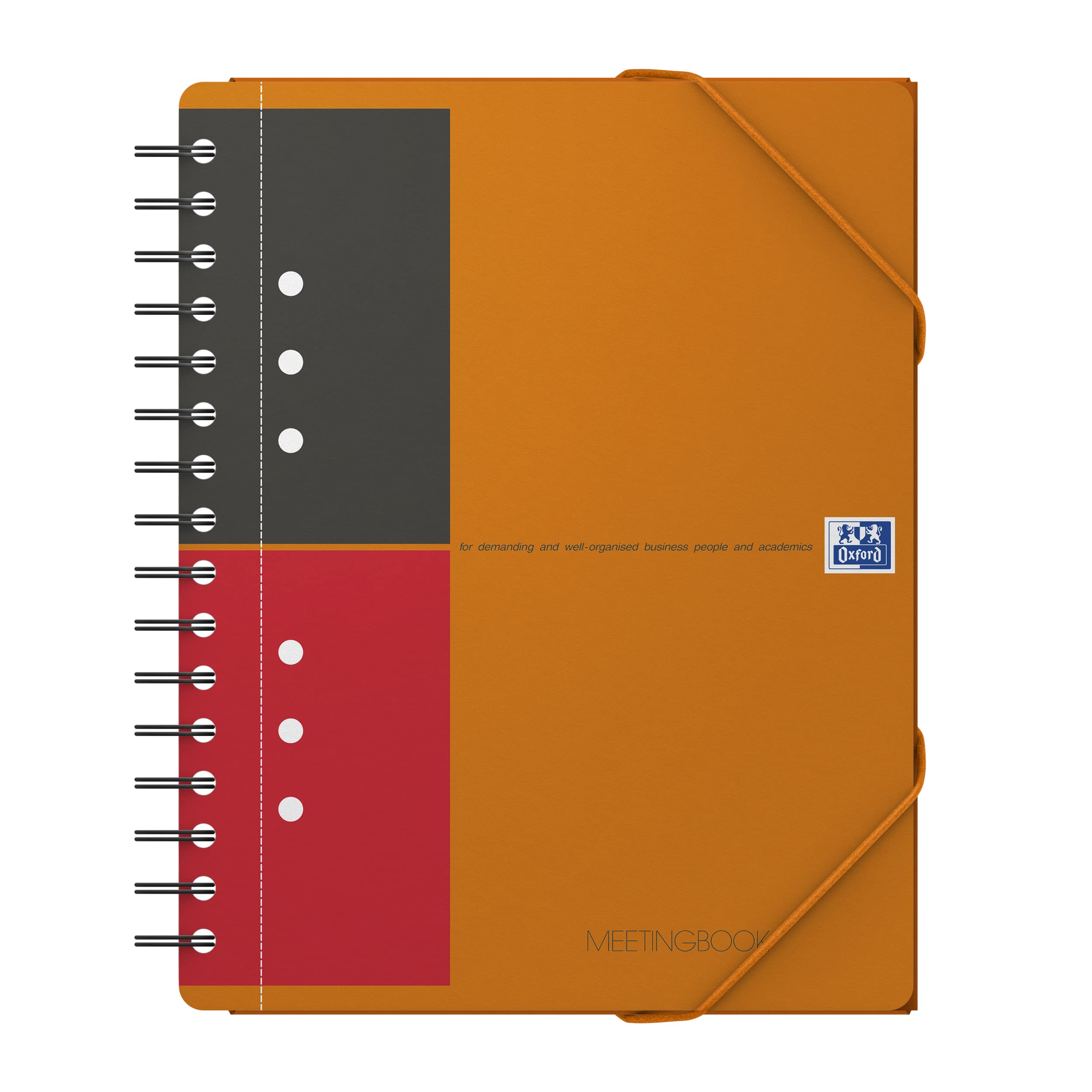 OXFORD 100103453 Meetingbook International A5 + lined 10-hole punched 160 sheets 2 in 1: College block and elastic band orange - clever organization for managers and executives