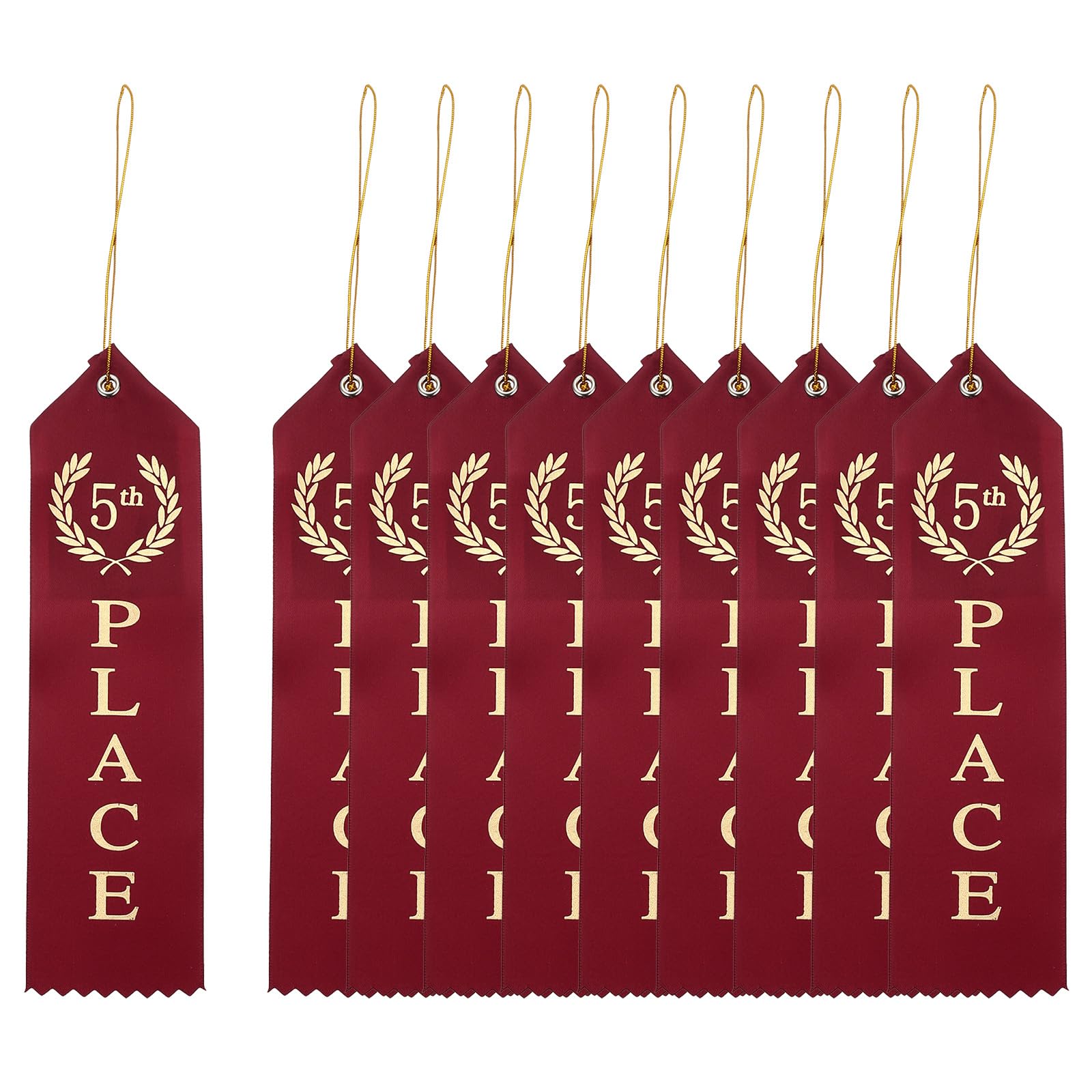 PATIKIL Award Ribbons, 10 Pcs 5th Winner Ribbons with Even Card and Rope Achievement Ribbons for Competition Sport Even, Red