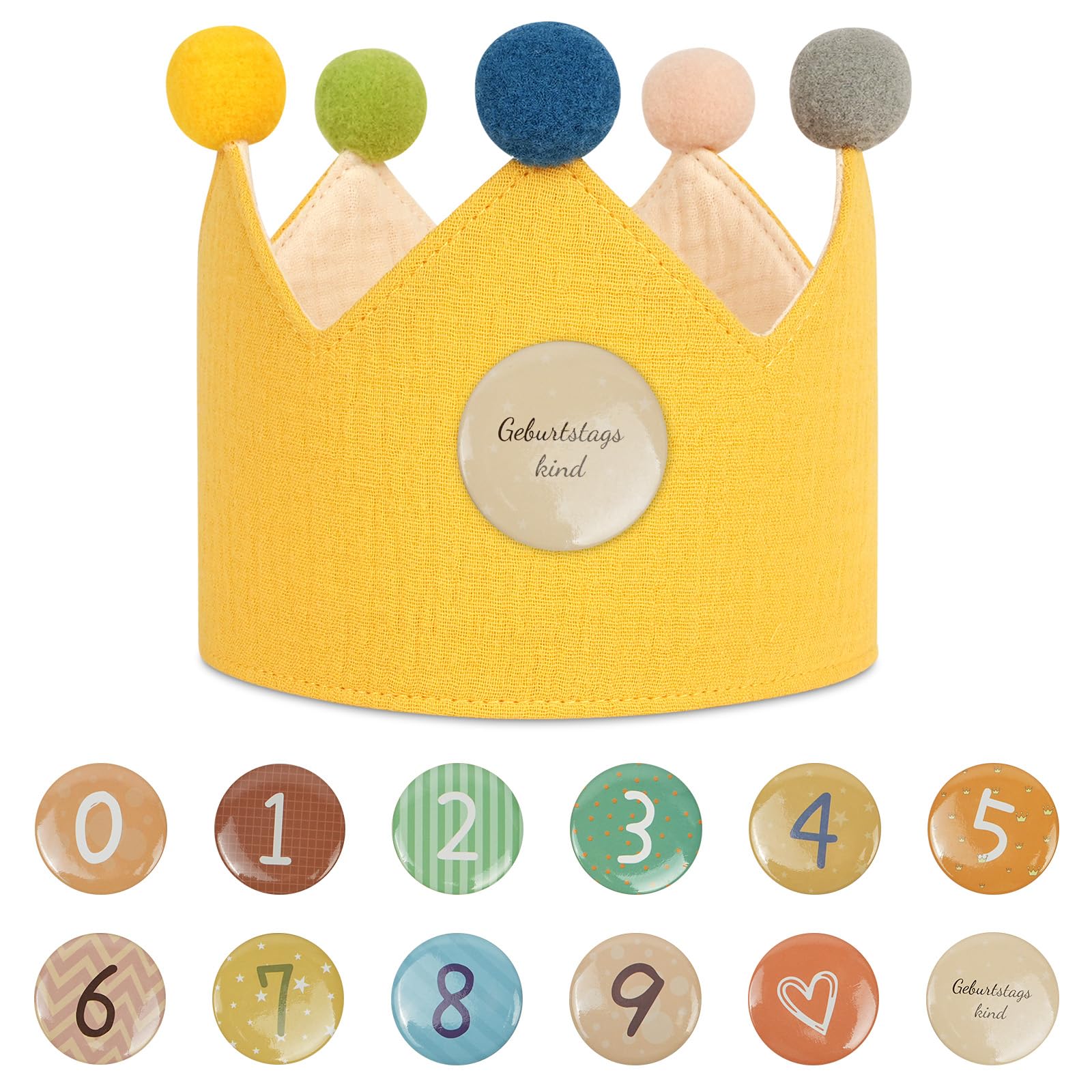 URAQT Birthday Crown for Kids, Reusable Birthday Party Hat Crown with Interchangeable Number from 1 to 9, Happy Birthday Hat, Birthday Party Tiara Headbands Gifts for Boys Girls, Yellow