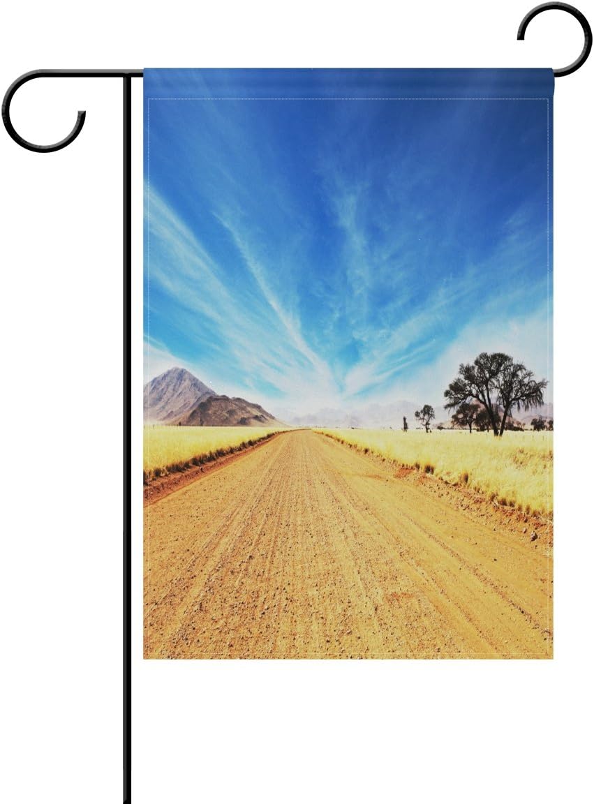 LIANCHENYI African Desert Street Landscape Double Sided Family Flag Polyester Outdoor Flag Home Party Decro Garden Flag 12x18 in