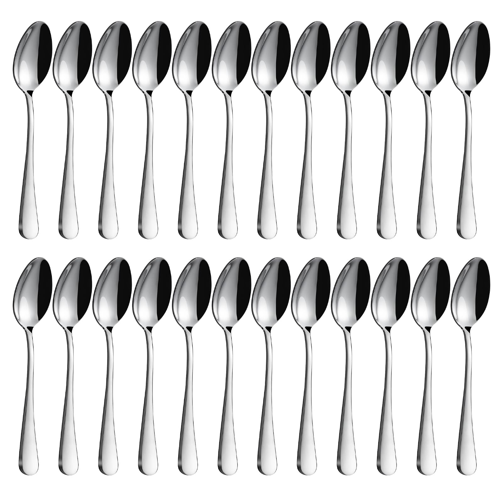 BEWOS Silver Teaspoons, 24 Pieces, Stainless Steel Tea Spoons, 5.56 Inches (14.1 Cm) Latte Spoons, Dessert Spoons, Mirror Polished Spoons, Dishwasher Safe, Coffee Spoons for Household, Restaurant, etc