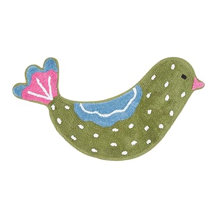 Homescapes Tapis Tufté Lavable 100 Coton Oiseau Vert Vert Blanc 50 X 85 Cm Tapis Salle De Bains Ou Tapis Enfant