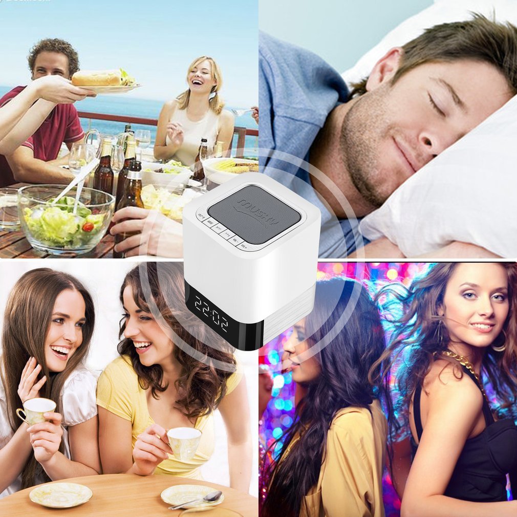 Bluetooth Speaker Alarm Clock, LED Touch Sensor Bluetooth Color Changing Speaker Atmosphere Control Lamp Dimmable Warm White Light & Color Changing RGB, TF Card, AUX Supported, Hands-free Speakerphone