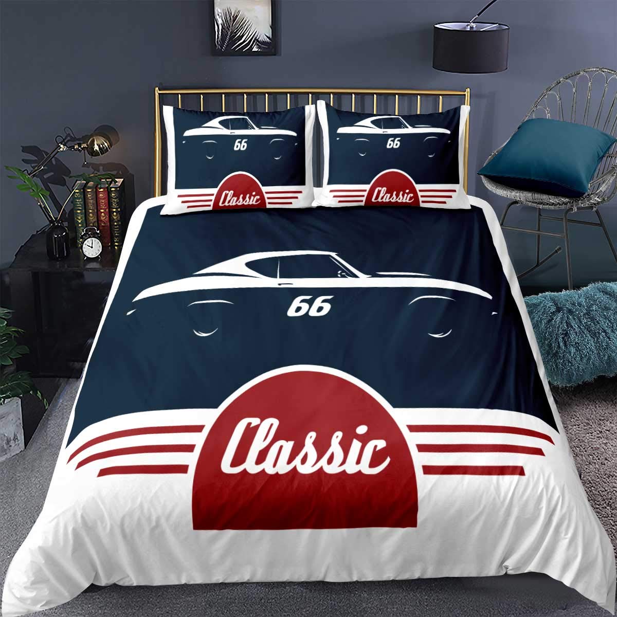 Classic Comforter Cover King Size,Retro Style Nostalgic Car Vintage Antique Ottoman Art Forms Picture,Teen Boys Decorative 3 Pieces Bedding Set (1 Duvet cover Set & 2 Pillow Shams)