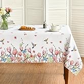 Horaldaily Spring Tablecloth 60×84 Inch Rectangular, Hummingbird Butterfly Flower Washable Seasonal Table Cover for Party Picnic Dinner Decor