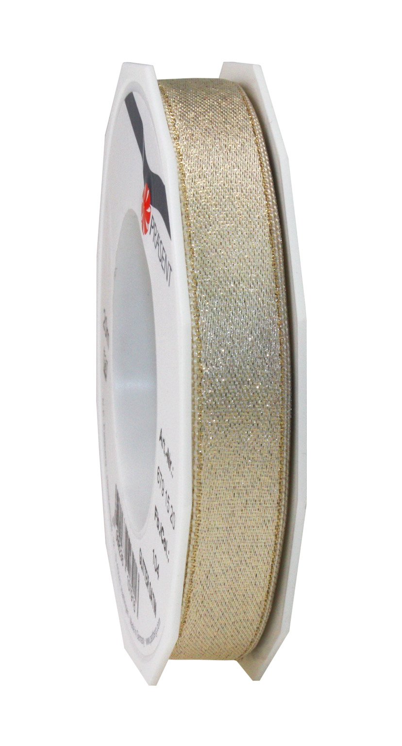 Präsent - Glitter Satin Ribbon Cream-Gold 20-m-Roll 15 mm width