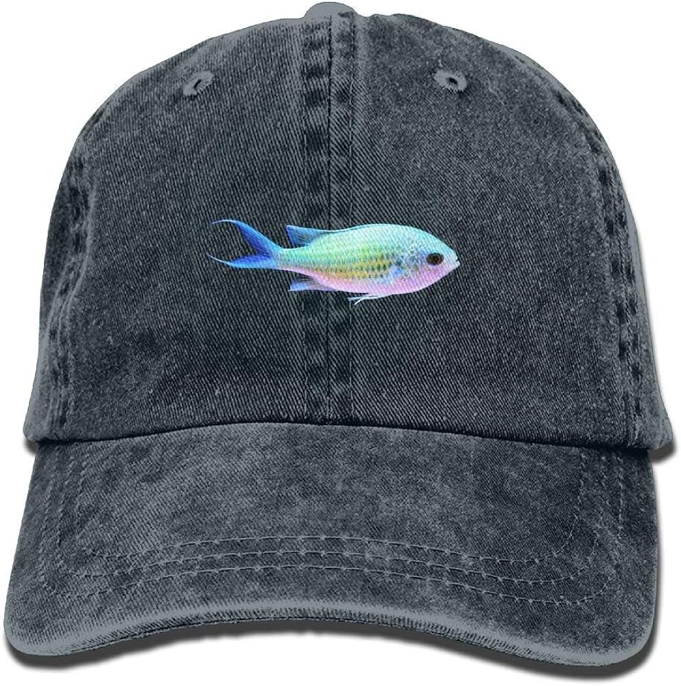 Marine Aquarium Glowing Fish Denim Baseball Cap, Unisex Vintage Dad Hat