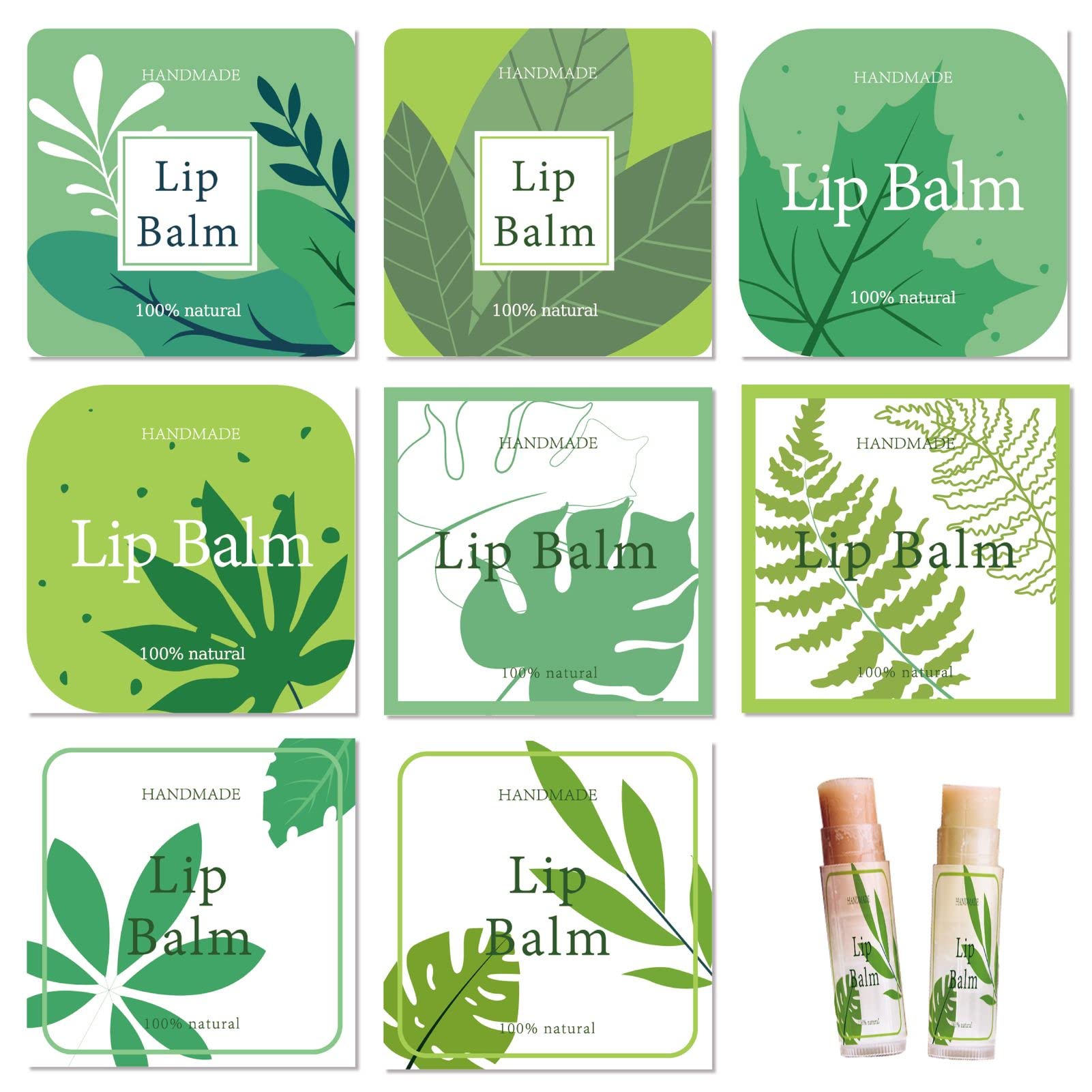 CRASPIRE Lip Balm Labels 80pcs Homemade Lip Balm Labels 2” Clear Lip Balm Labels for Tubes Printable Waterproof Lip Balm Stickers Labels for Lip Balm Handcream Candle Container（Leaves-Green）