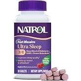 Natrol Ultra Sleep 3-in-1, 5mg Melatonin, GABA, Botanicals, 30 Tablets | Improve Sleep Quality, Wake Up Rested &amp; Refreshed, Fast Dissolve, Raspberry Flavor, 100% Drug-Free, Non-Habit Forming